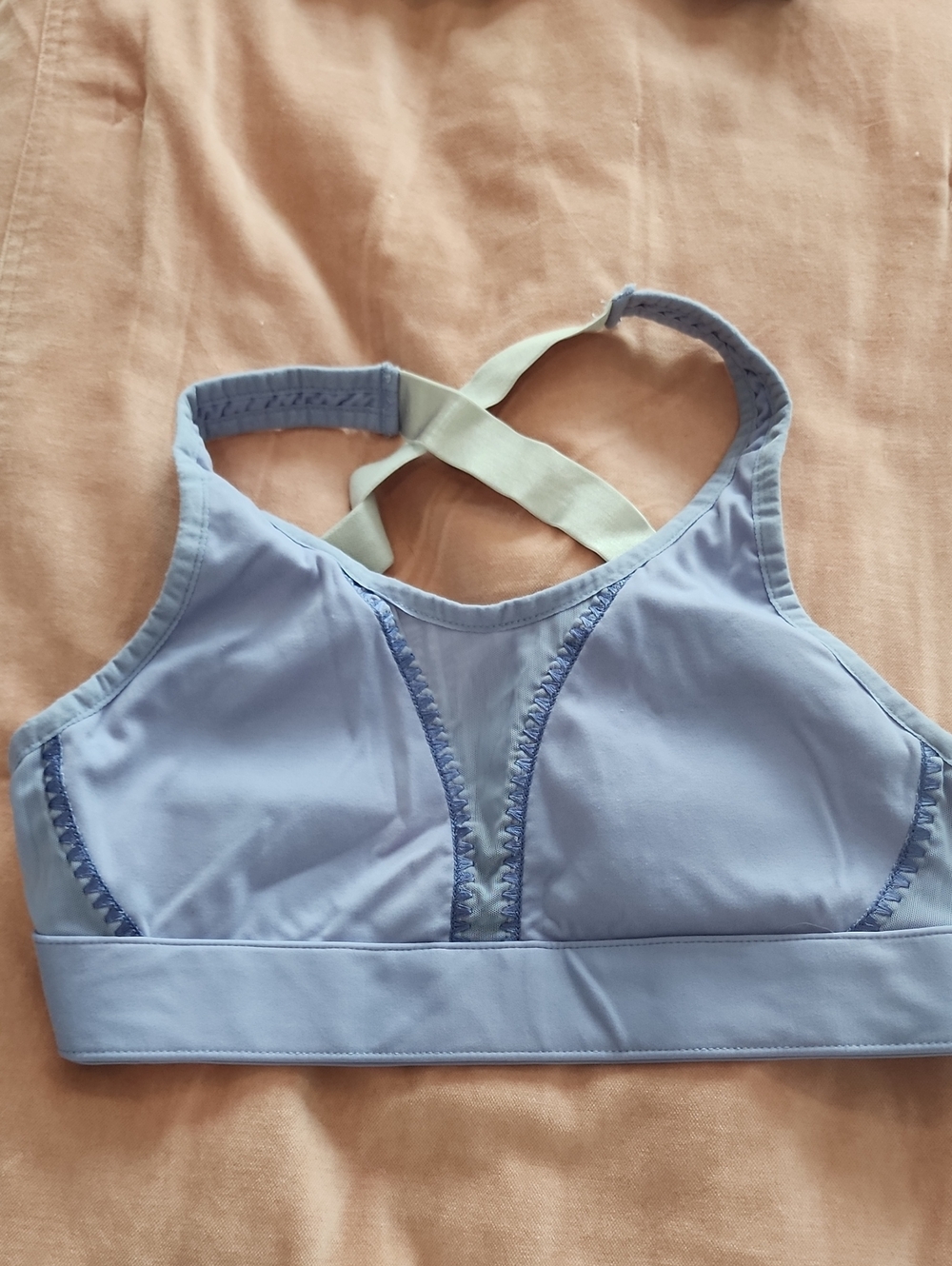 Fabletics Light Blue High-Neck Cross-Back Sports Bra